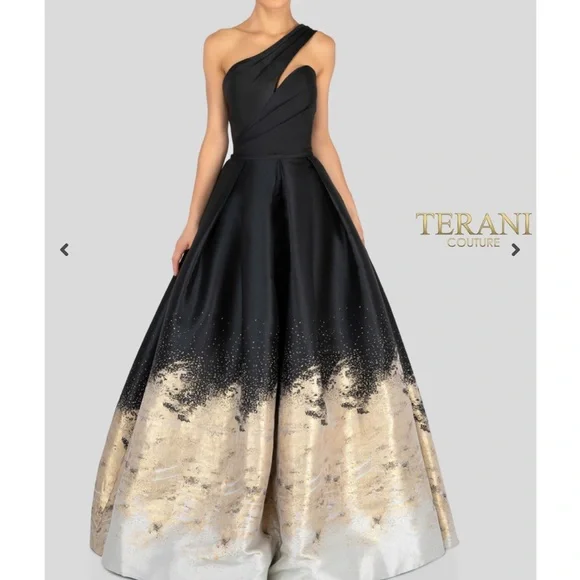 Terani Couture Black and Gold Pleated Tiered Dress - Picture 16 of 16